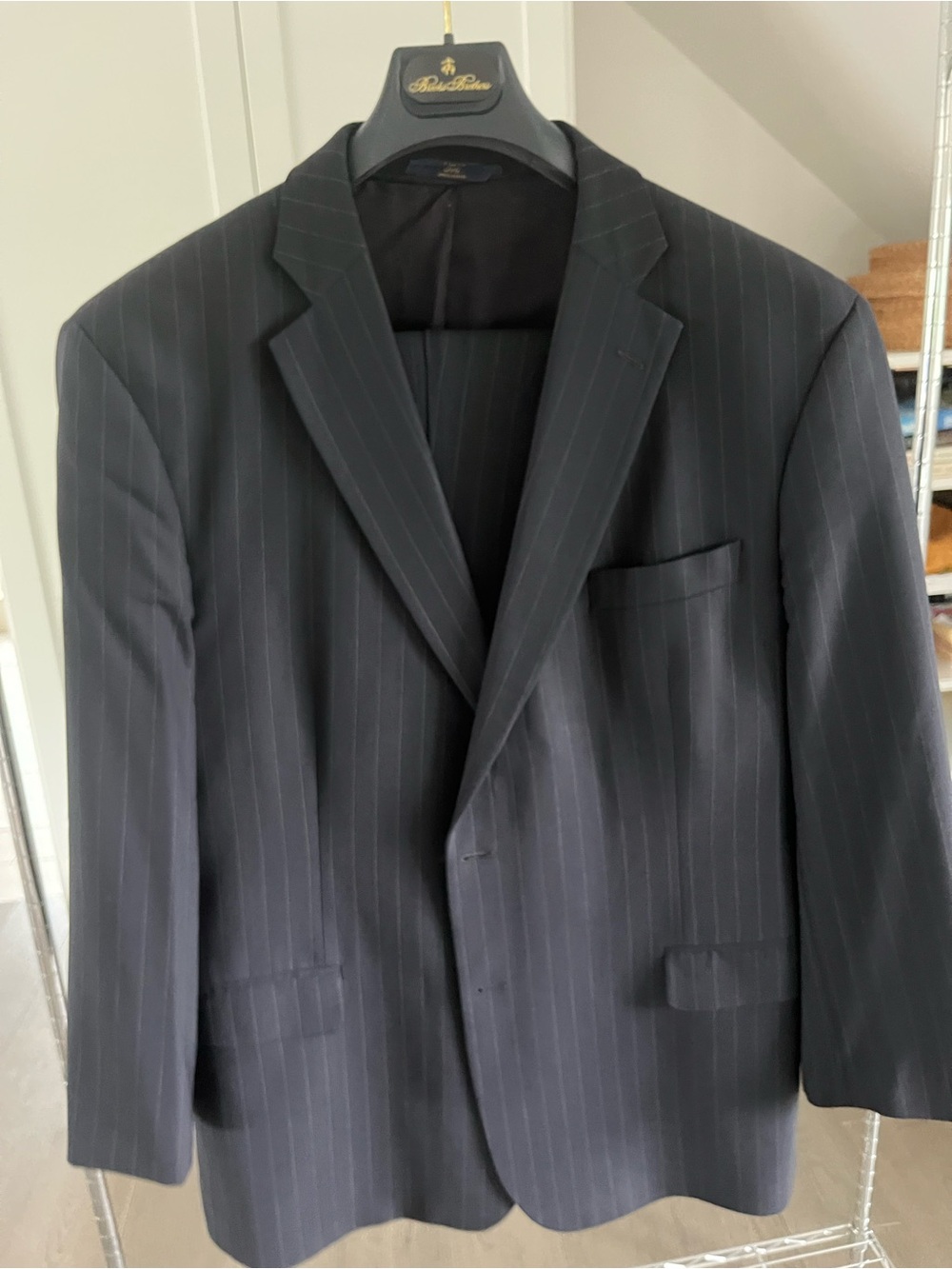 Brooks Brothers “346” Navy Pinstripe Single-Breasted Suit